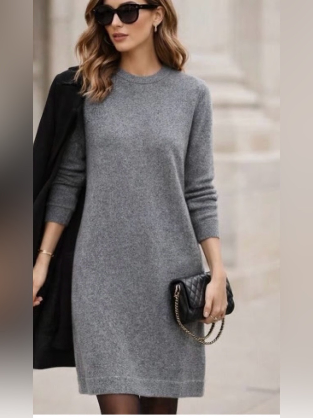 NWT Neiman Marcus 100% cashmere Classic Crewneck Sweater Dress in Gray